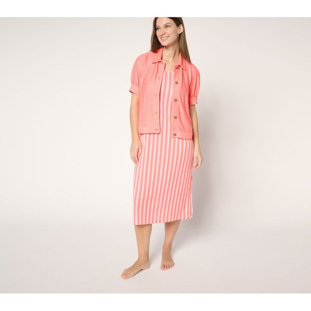 Top Knot Women's Plus Sz Dress 4X Faux Denim Topper & Rib Knit Pink A685233